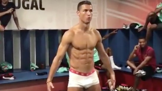 Ronaldo's unsurprisingly in his underwear for Portugal's Mannequin Challenge