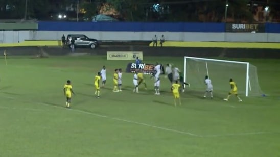 Watch an 18-year-old League 2 goalkeeper score on his international debut