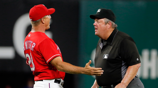 Rangers manager ejected after Angels out turns into double