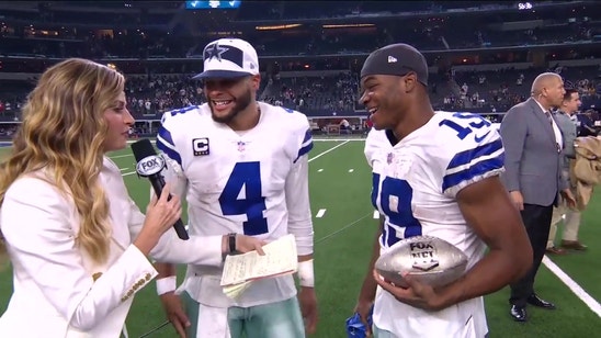 Erin Andrews interviews Dak Prescott, Amari Cooper after Thanksgiving game trophy presentation