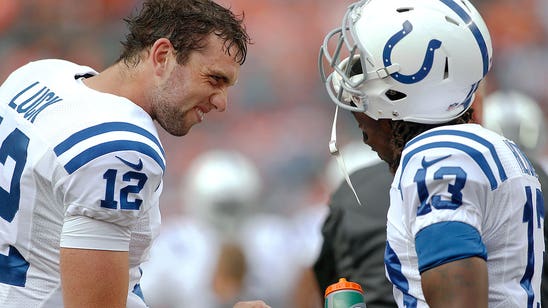 PHOTO: T.Y. Hilton wears socks with Andrew Luck's face on them