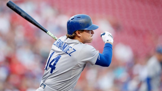 Kike Hernandez swings so hard he falls down, looks like he slips on banana