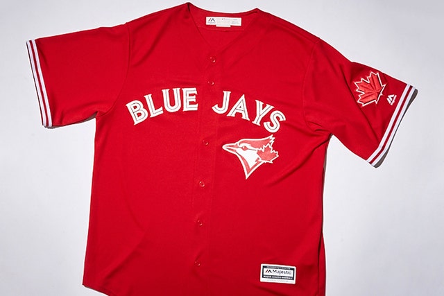 Red and white blue jays jersey on sale