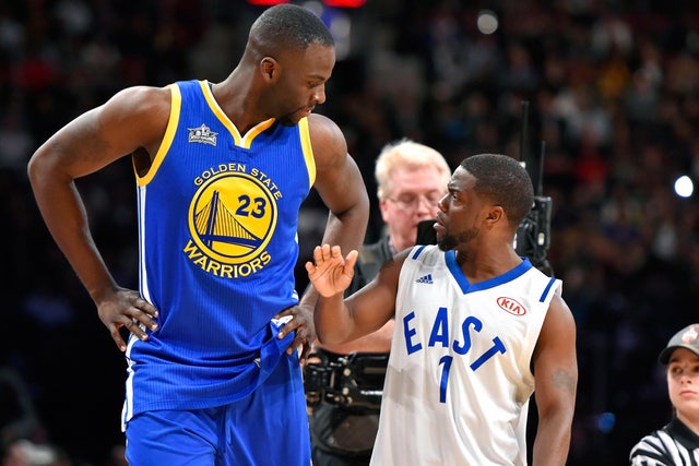 Big surprise Kevin Hart ties Warriors Green during 3 point contest FOX Sports