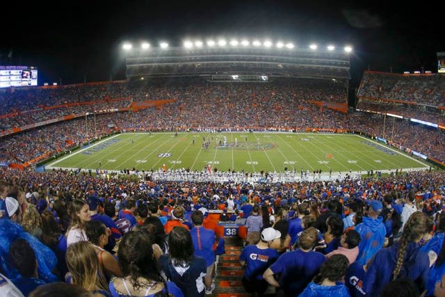 college football stadium at night