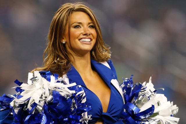 A general view of a St. Louis Rams cheerleader shaking her pom