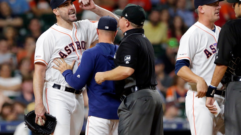 Verlander gets win despite ejection as Astros down Rays 15-1