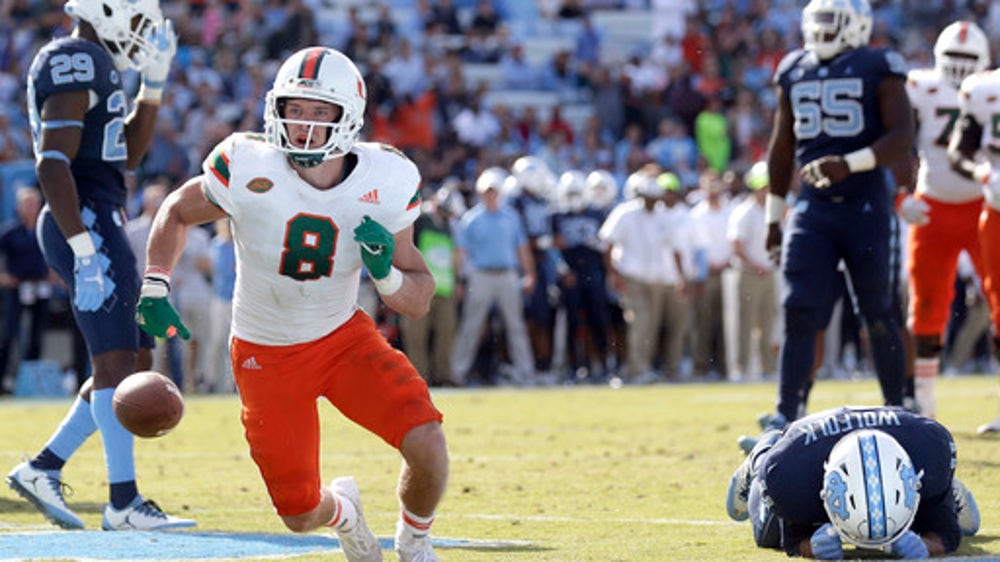 No. 8 Miami stays unbeaten, tops North Carolina 24-19 (Oct 28, 2017)