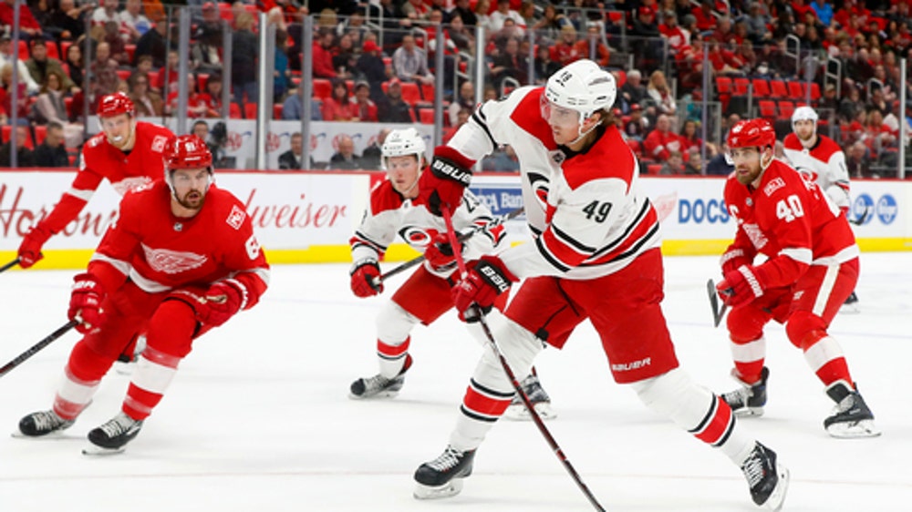 Lindholm scores 2 goals, Hurricanes beat Red Wings 3-1 (Jan 20, 2018)