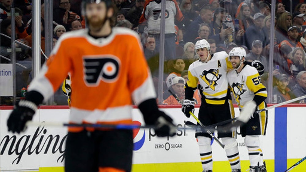Sheary, Crosby lead Penguins past Flyers and into 1st place