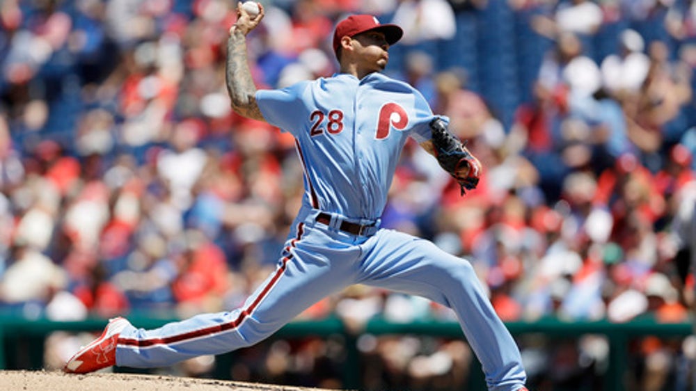 Velasquez takes no-hitter into 7th, Phillies top Rockies 9-3