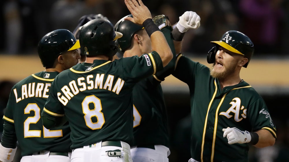 Herrmann grand debut leads Athletics past Twins 8-6