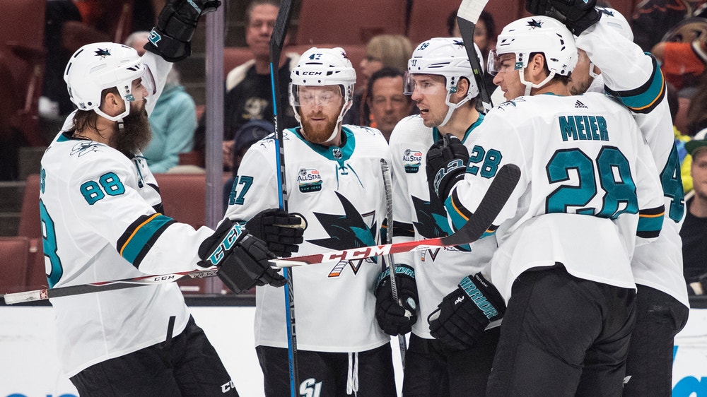 Meier’s second goal comes in OT to lift Sharks past Ducks