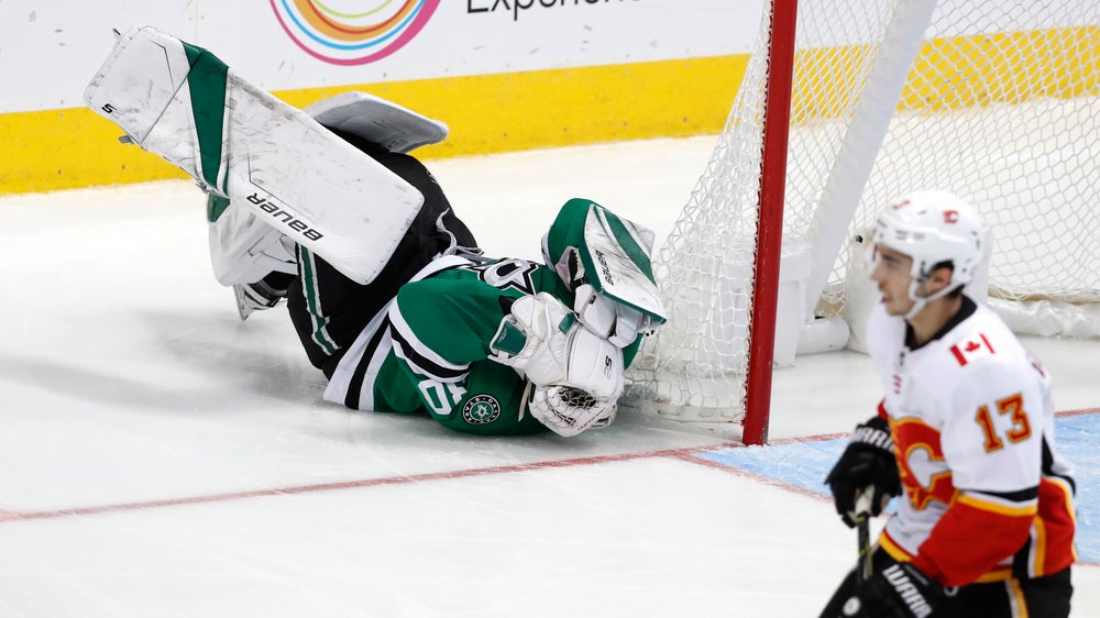 Bishop, Khudobin combine for shutout, Stars beat Flames 2-0