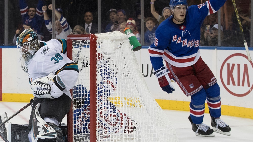 Quinn gets first win, Rangers beat Sharks in overtime 3-2