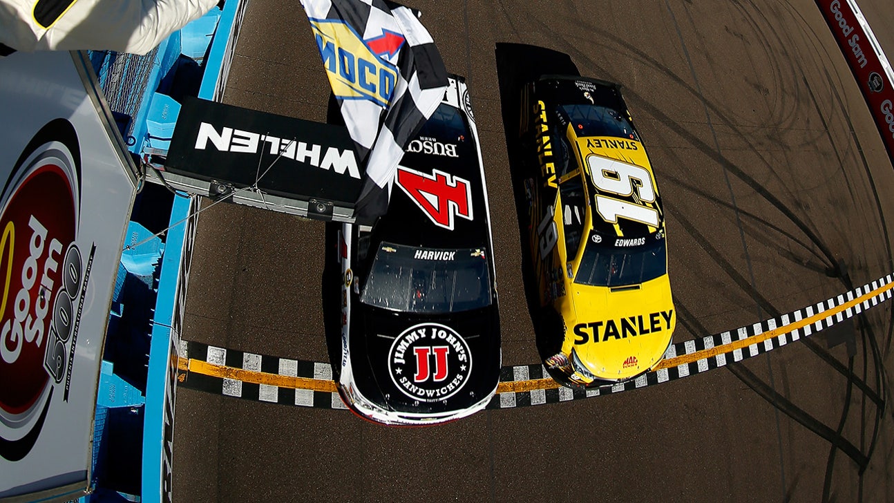 Kevin Harvick edges Carl Edwards to rule again at PIR