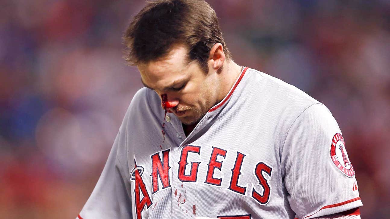 Angels' Cowgill involved in scary moment while trying to bunt