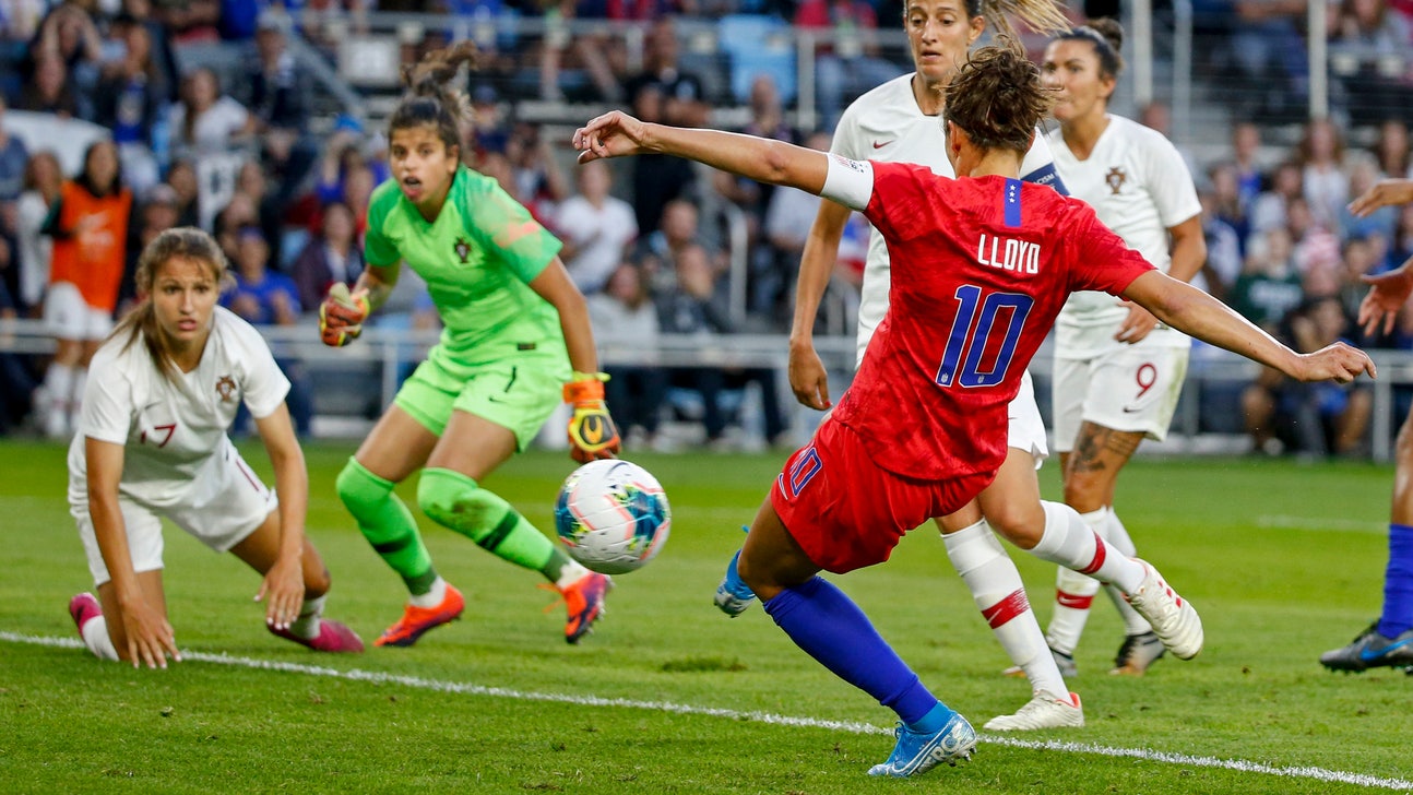 Lloyd scores 2, US women beat Portugal again on victory tour