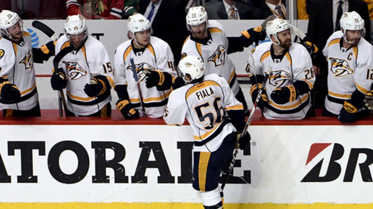 Nashville's Fiala leaves on stretcher with leg injury