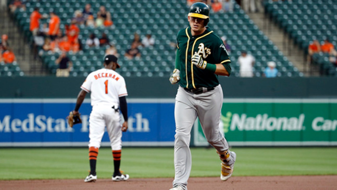 Healy hits 2 of A's 4 HRs in 6-4 win over Orioles (Aug 22, 2017)
