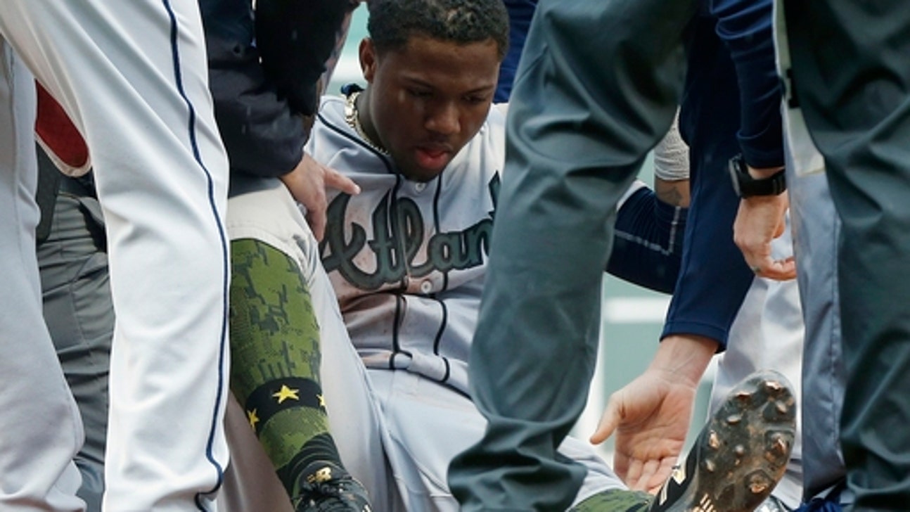 Acuna injured in a tumble, Braves beat Red Sox 7-1