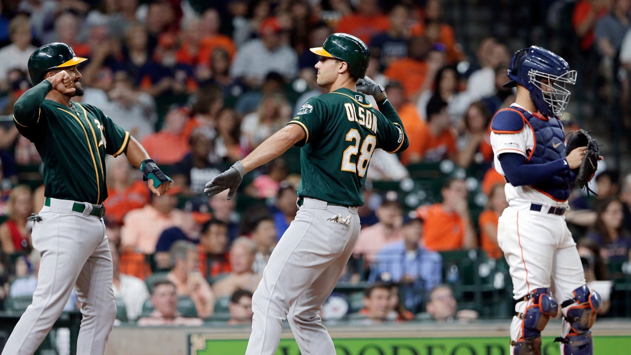Olson, Athletics top Astros 3-2, take over AL wild-card lead