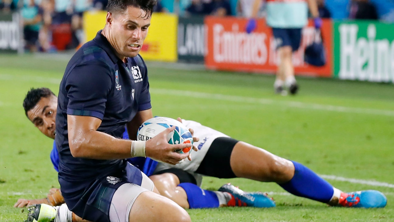 Scotland wins 34-0 with 2 pen tries, Samoa's Fidow sent off