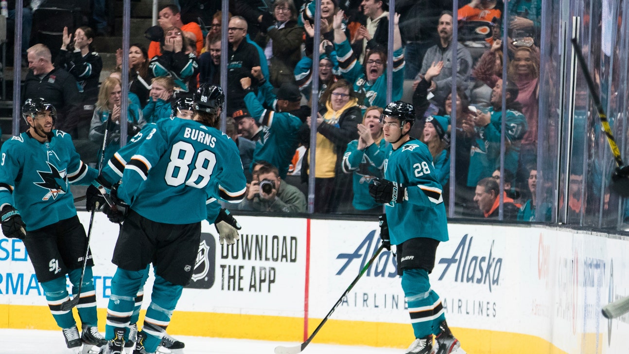 Meier gets 1st career hat trick as Sharks top Flyers 6-1
