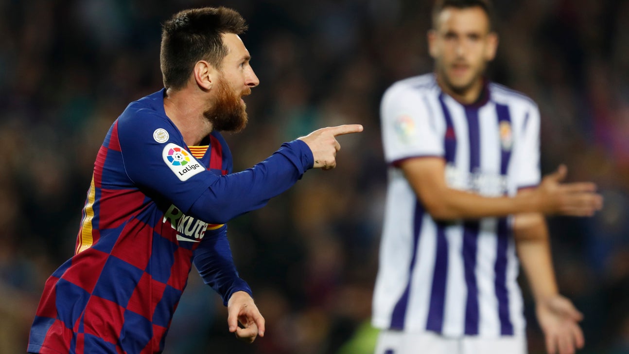 Messi scores 2, leads Barcelona to 5-1 rout of Valladolid