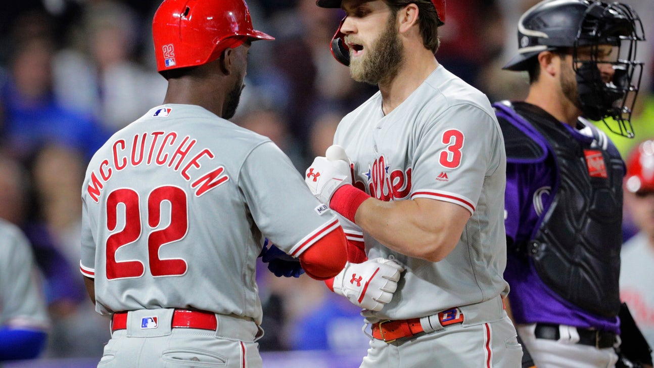 Phillies get HRs from Harper, McCutchen to beat Rockies 8-5