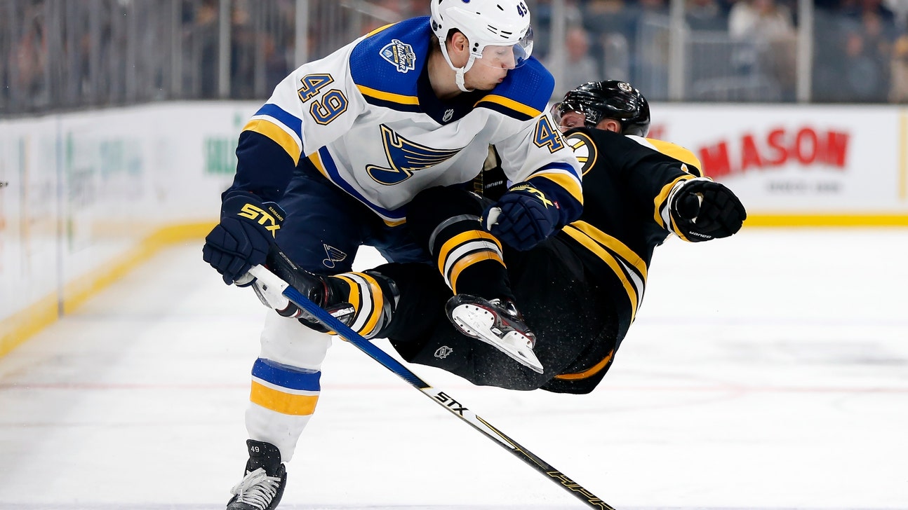 Bruins blank Blues 3-0 in 1st meeting since losing Cup final