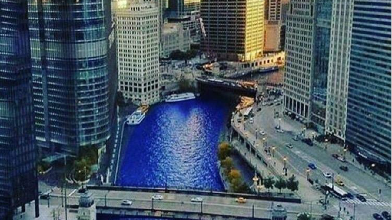 The Chicago River was dyed blue for the Cubs' World Series parade