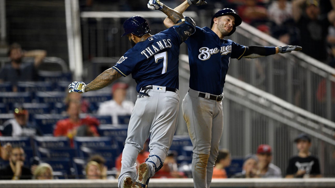 Thames' HR in 14th, Yelich's 2 help Brewers beat Nats 15-14