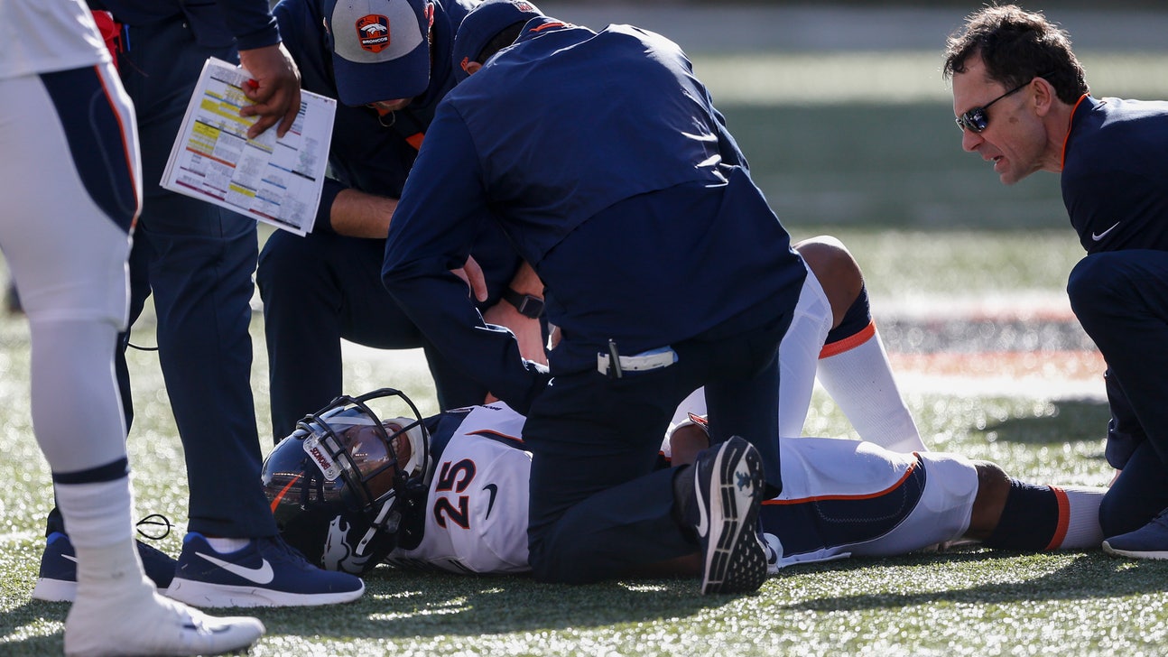 Broncos' Chris Harris Jr. leaves with broken right leg