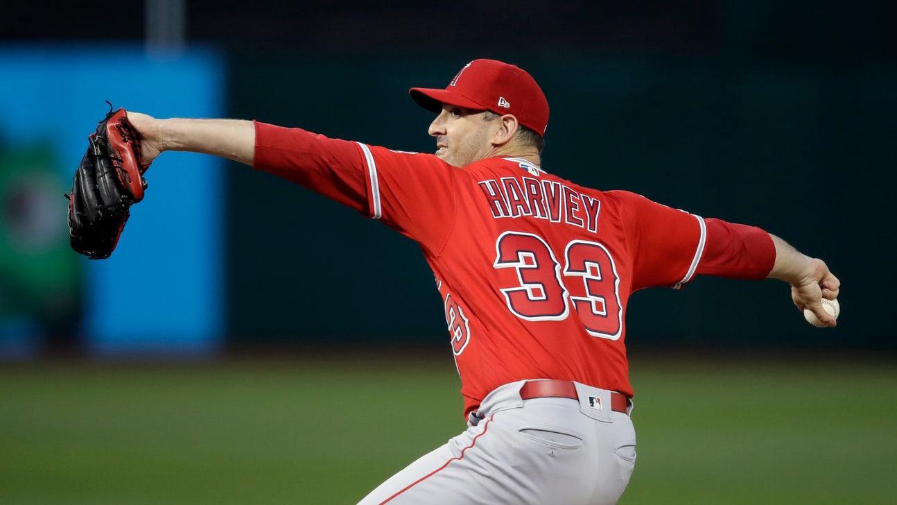 Harvey solid in debut, Angels rally to beat A’s 6-2
