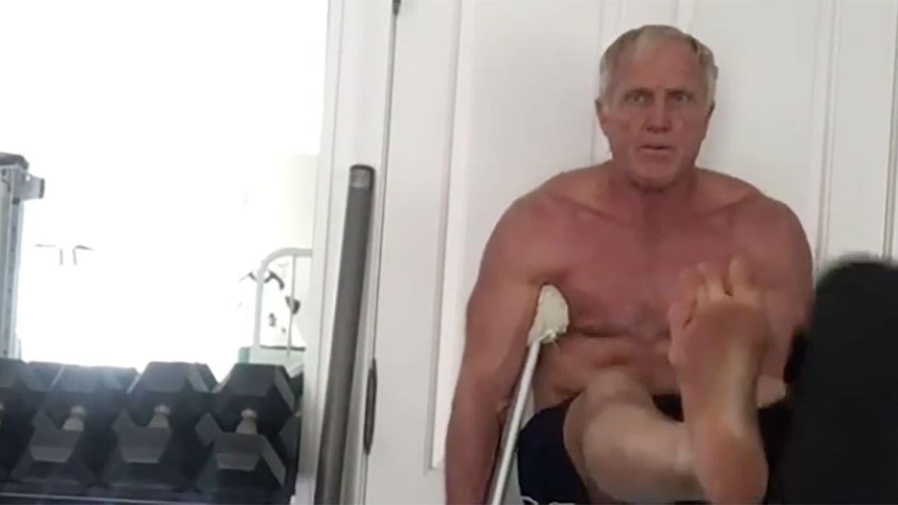 WATCH: Greg Norman continues beast-mode workout routine, even on crutches