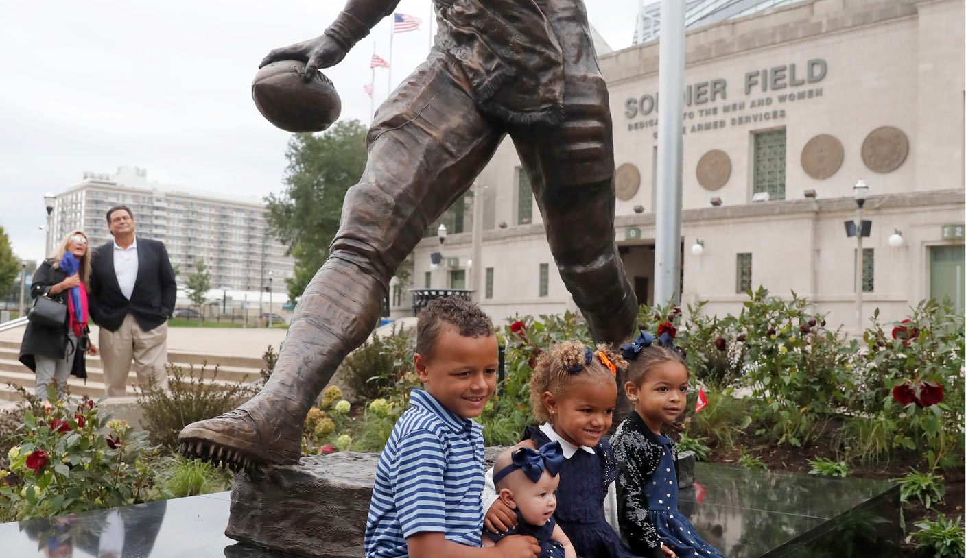 Bears Unveil Statues Of Walter Payton, George S. Halas at Soldier