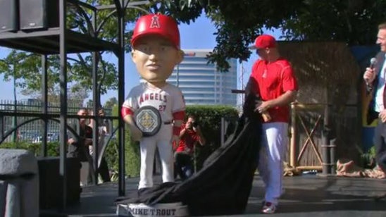 WATCH RECAP: Halos unveil life-sized Mike Trout bobblehead