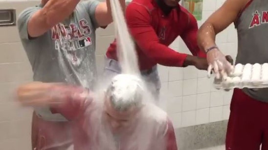 Watch: Egg and baby powder shower for Trout on his birthday