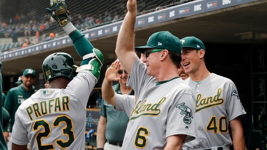 Profar slam, A’s romp 17-3 for 13th straight win over Tigers