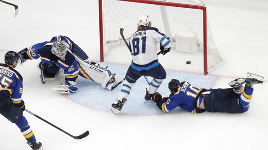 Connor scores in OT as Jets beat Blues 2-1 to even series