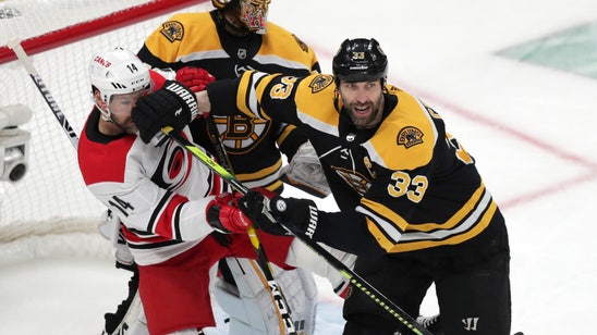 Chara skates before Bruins' practice