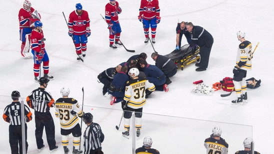 Danault hit in head by Chara's slap shot; Bruins top Habs (Jan 13, 2018)