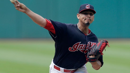 Indians’ Carrasco hit on elbow by line drive