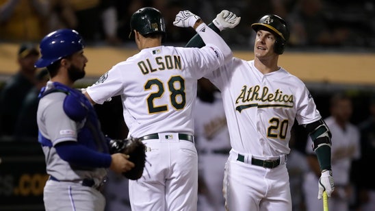 Olson's deep homer helps A's rally late to beat Royals 2-1
