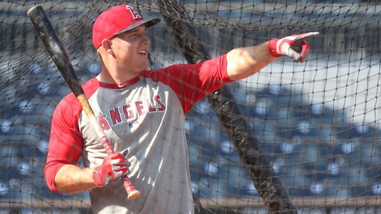 Los Angeles Angels Mike Trout Receives Football at Eagles Game