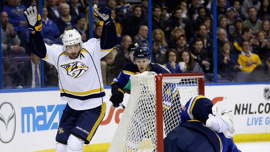 Fisher gets 500th point, but Preds fall to Blues in shootout