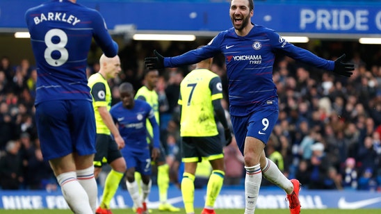 Higuain at double for 1st Chelsea goals in Huddersfield rout