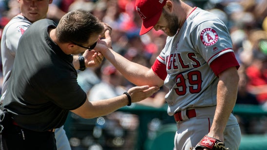 Angels pitcher Bard hit on arm by line drive