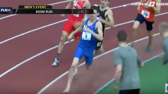 Watch: College runner wins race, sets personal record with one shoe